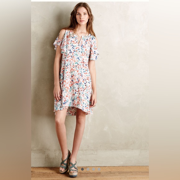 Anthropologie Maeve Dress Polkadots‎ Fit Flare Cream Multi Colors Medium - Picture 2 of 7